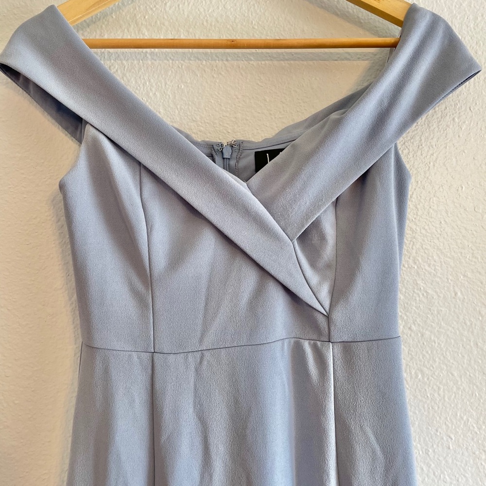 Lulus Song of Love Blue Grey Off-the-Shoulder Maxi Dress